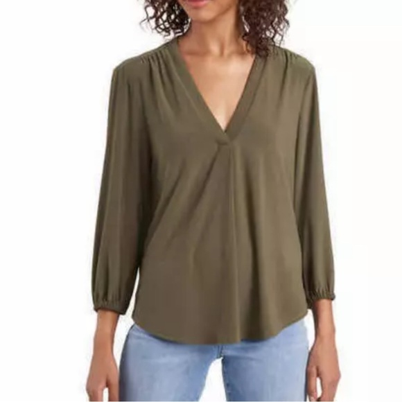 Two by Vince Camuto | V-neck Long Sleeve Blouse, Olympia Greey - Picture 1 of 10
